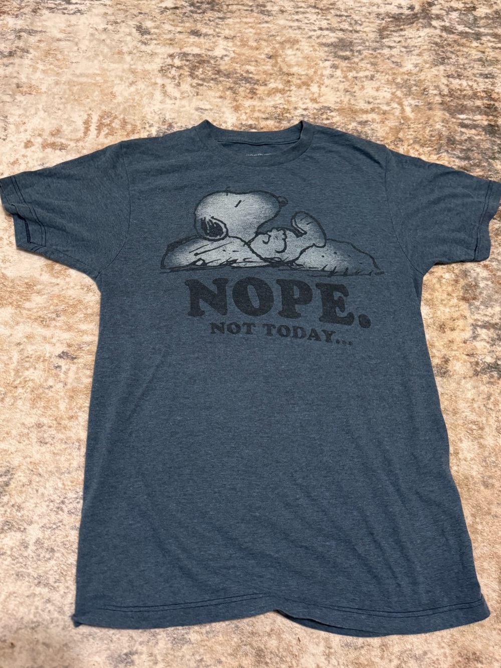 Peanuts Snoopy "Nope. Not Today" Distressed Heather Blue Gray Graphic Tee sz S